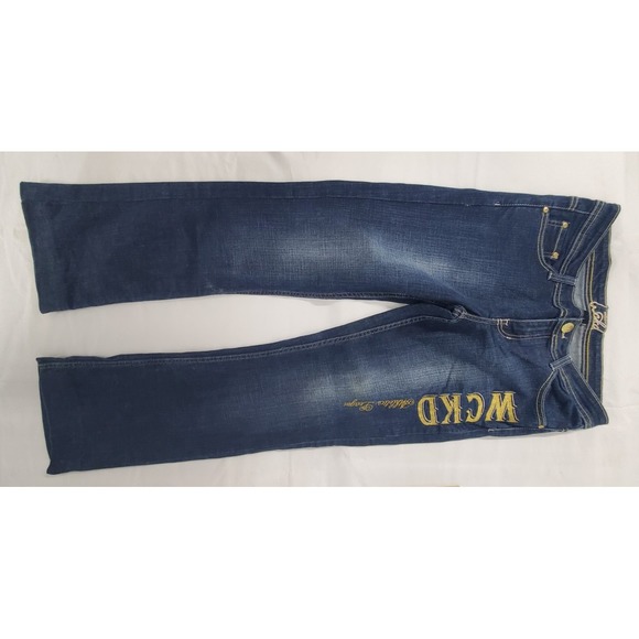 Wckd Jeans Gold Embroidered Denim Y2k Womens Size 9 Straight Cut Stretch Comfort - Picture 5 of 8